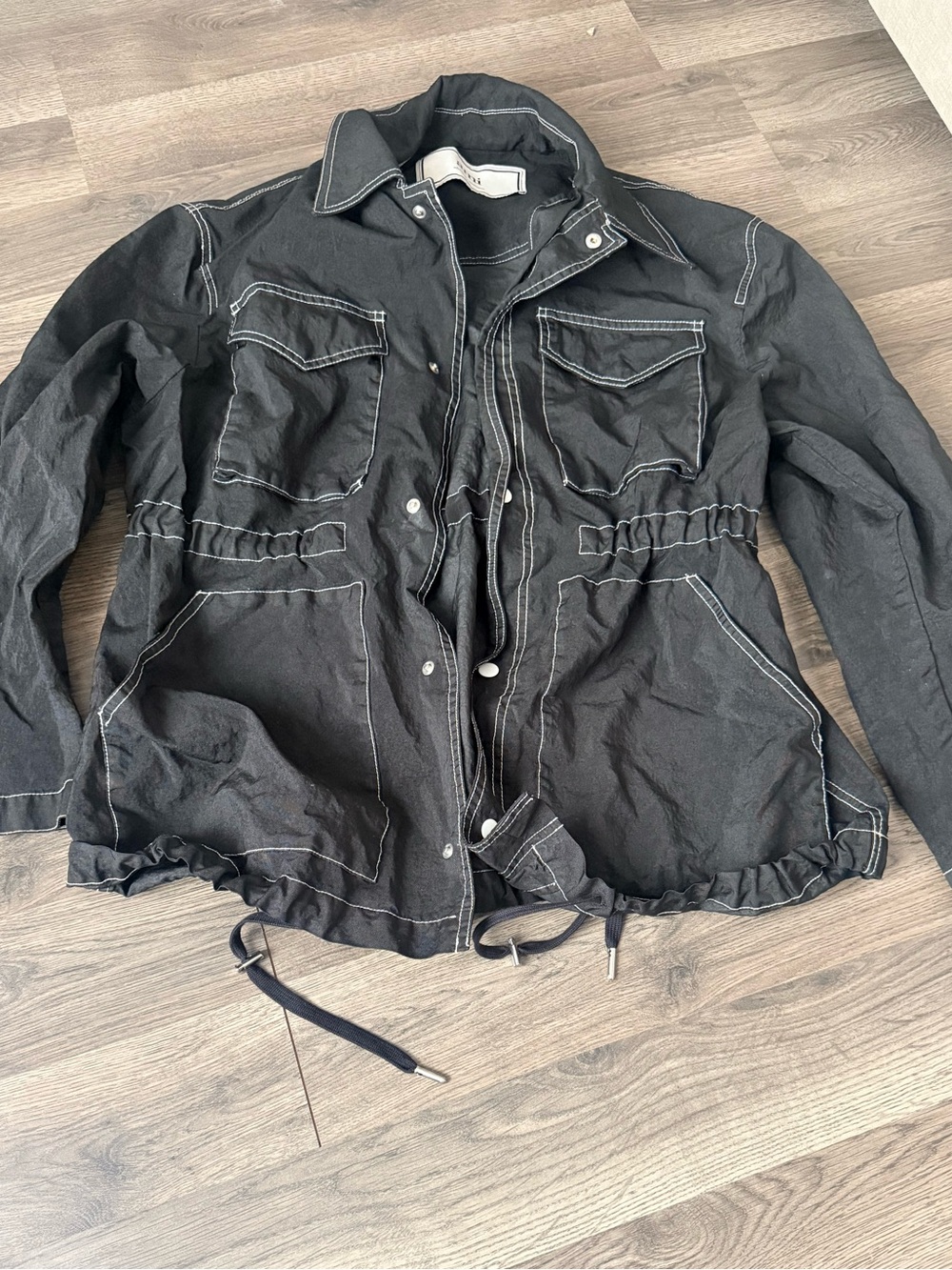 Ami Black Utility Jacket with Contrast White Stitching